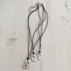 Brighton Triple Heart Charm Silver Black Cord Necklace